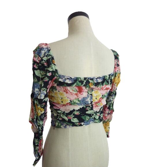Zara S The Dora Blouse Floral Crop Top Black Red Yellow Pink Rainbow Summer - Picture 3 of 5